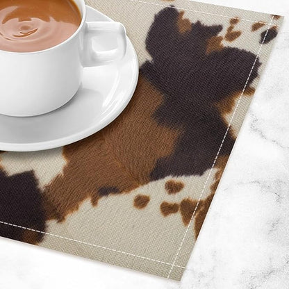 Cow Print Placemats Set of 4 Rustic Farmhouse Brown Cowhide Print Western Style Art Printed Dining Table Mats for Restaurant Home Kitchen Holiday Decor 12x18in