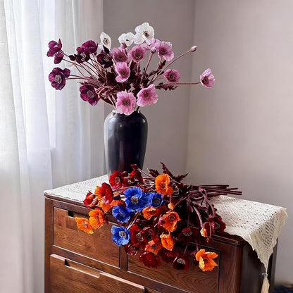 ASTRYAS 8Pcs Artificial Poppy Flowers Poppies Artificial Flowers with Stems Silk Flower Arrangements for Wedding Centerpieces Home Table Bridal Shower Party Decorations Fall Flowers