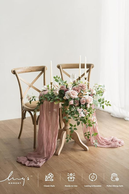 Ling's moment 2PCS Dusty Rose Arch Flowers Artificial Floral Swags Wedding Centerpieces Faux Flower Garland Greenery Arrangements for Engagement Party Sweetheart Table Decor Welcome Signs Wall