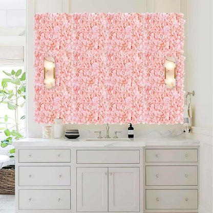 Flower Wall Panel Wedding Backdrop: 12 Pcs Artificial Flower Wall Backdrop 3D Silk Hydrangea Floral Wall for Bridal Shower Party Birthday Decoration (Blush, 15 x 15 Inch)