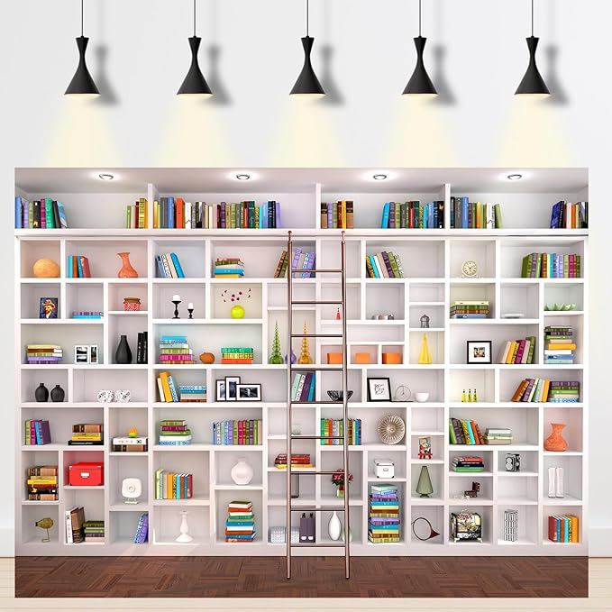 Bookshelf Photography Background Bookcase School Library Backdrop Online Office Conference Background Webcam Zoom Meeting Decoration Backdrop Photo Studio Office Wallpaper Decor 10x6.5ft