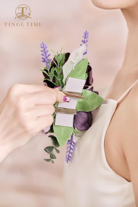 TINGE TIME Artificial Shoulder Corsages Flowers, Set of 2, Mother of The Bride Floral Corsage for Wedding Ceremony Anniversary Formal Dinner Party (Lavender & Plum)