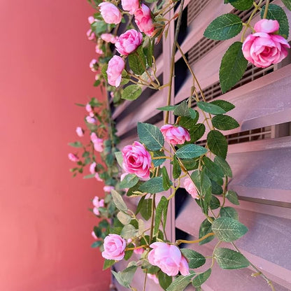 6FT Bendable Pink Rose Flower Garland, Artificial Silk Wild Roses Vine Leaves Hanging Flowers for Wall Fireplace Fence Trellis Wedding Baby Shower Room Home Spring Summer Decor(2PC)