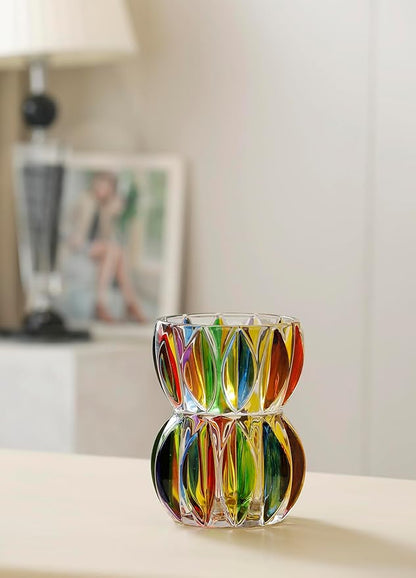 Hand Painted Colorful Crystal Glass Vase 6.9 inch Tall.