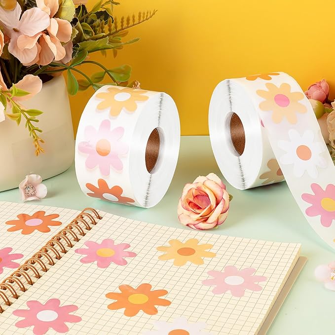 1200 PCS Boho Daisy Stickers Flowers Stickers Retro Daisy Decals 60s 70s Party Favors for Kids Scrapbook Cups Gift Birthday Decor Teacher Reward School Supplies Incentives