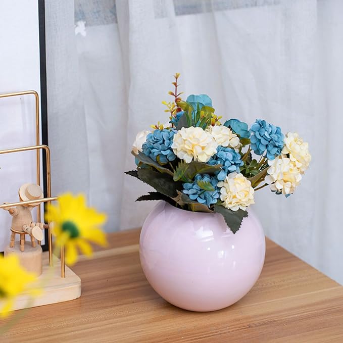 Gold Flower Vase Small Decorative Metal Vases for Table Centerpieces, MIATTCLD Round Gold Plant Pot Home Decor Ideal for Weddings, Parties, Anniversary, Living Room, Restaurants (Pink)