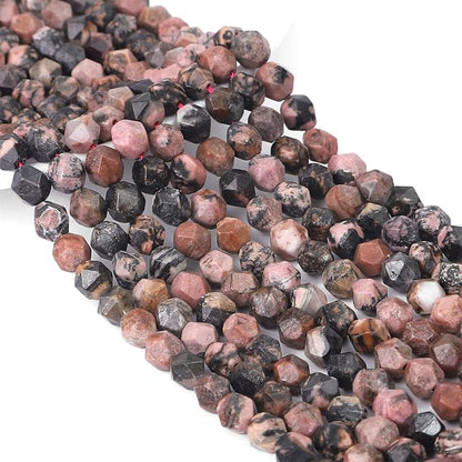 Faceted Natural Rhodochrosite Stone Round Beads 6mm 36cm/Strand for Jewelry Making