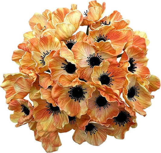 14Pcs Real Touch Anemone Poppy Bouquet for Artificial Flower Decor Kitchen Table Centerpiece Vase Home Greenery Wedding Holding Flowers Backdrop Arch Wall (Champagne)