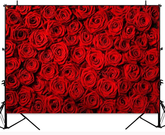 Red Rose Backdrop Flowers Rose Wall Photo Background Valentine's Day Backdrop Wedding Bridal Shower Photo Booth Mother's Day Birthday Party Dessert Table Banner Lovers Portraits Props 10x7ft