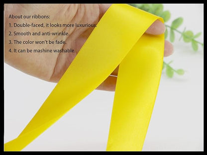 Yellow Double Faced Satin Ribbons 1-1/2 inch Flower Boutique Gift Wrapping Ribbon 1.5inch 50yards Fabric Silk Bow Ribbon for Valentine's Day & Mother's Day DIY Crafts Hair Headband-Sewing