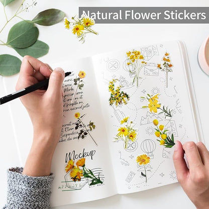 Natural Flower Stickers for Scrapbooking,PET Nature Plant Stickers Floral Stickers Vintage Craft Sticker,Colorful Small Flower Sticker for Journaling Scrapbooking Clear Flower Decal (Style F)