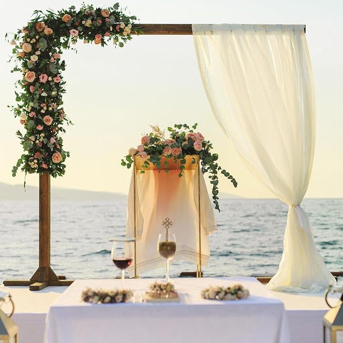 VOK Wedding Arch Draping Fabric Chiffon Fabric, 29in x 18Ft 2 Panels Sheer Chiffon Outdoor Curtain for Wedding Ceremony Birthday Party Decoration (Light Yellow,2 Panel)