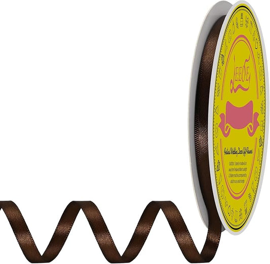 Double Face Brown Satin Ribbon 1/4 inch X 50 Yards Polyester Brown Ribbon for Gift Wrapping Very Suitable for Weddings Party Hair Bow Invitation Decorations and More