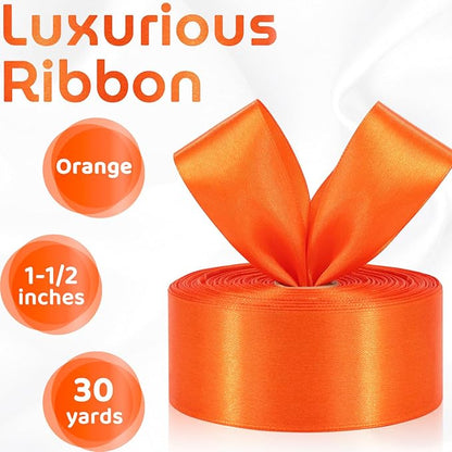 Orange Ribbon 1-1/2 Inch 30 Yards Single Face Orange Satin Ribbon for Flower Bouquet, Fabric Ribbon for Gift Wrapping Crafts Halloween Thanksgiving Christmas Easter