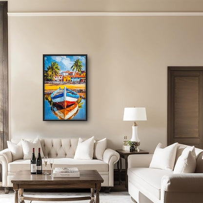 Colorful Boat Wall Art Large Tropical Coastal beach Pictures Wall Decor nautical seaside Canvas Prints Graffiti summer vacation painting Framed Artwork for bathroom Bedroom Living Room 24"x36"