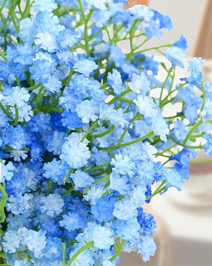 48Pcs Babys Breath Artificial Flowers, Fake Baby Breath Flowers Artificial Bulk Faux Gypsophila Real Touch Flowers for Wedding DIY Bouquet Floral Arrangement Party Home Garden Decoration, Blue