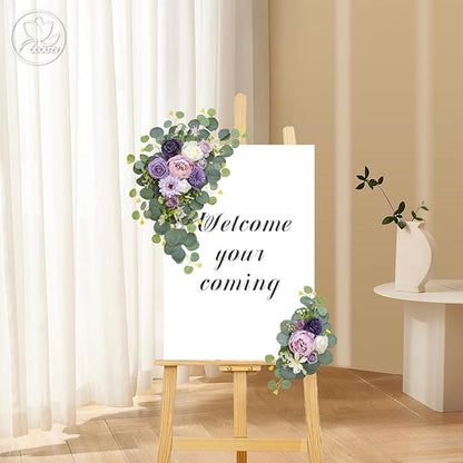 Artificial Wedding Arch Flowers for Wedding Sign,Set of 2 for Wedding Welcome Ceremony Sign,Faux Floral Swags,Wedding, Banquet and Reception Backdrop Floral Decoration (Purple)