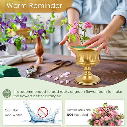 Gold Vase for Centerpieces Compote Bowl: Wedding Pedestal Vase 5.9 Inch Metal Flower Urn for Table Party Home Decor Set of 2
