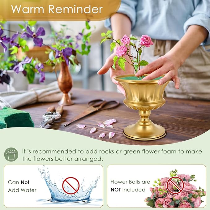 Gold Vase for Centerpieces Compote Bowl: Wedding Pedestal Vases 5.9 Inch Metal Flower Urn for Table Party Home Decor Set of 10