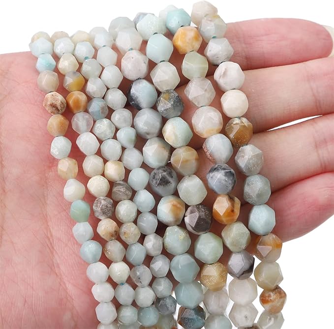 Faceted Natural Amazonite Stone Round Beads 8mm 36cm/Strand for Jewelry Making