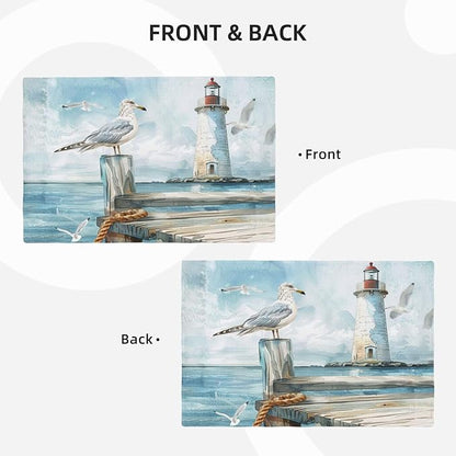 Lighthouse Seagull Placemats Set of 6 Washable Table Mats Ocean Nautical Coastal Heat-Resistant Cotton Linen Place Mats for Dining Table Kitchen Indoor Outdoor Party Holiday Decor