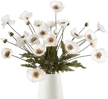 IPOPU White Artificial Poppy Flowers 6pcs Poppies White Artificial Flowers with Stems Silk Flower Arrangements for Wedding Centerpieces for Home Table Bridal Shower Party Decorations (White)