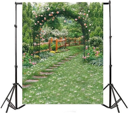 AOFOTO 5x7ft Wedding Arch Flower Photography Backdrop Romantic Garden Footpath Beautiful Spring Pergola Background Lovers Bride Girlfriend Artistic Portrait Photo Studio Props Vinyl Wallpaper Drape