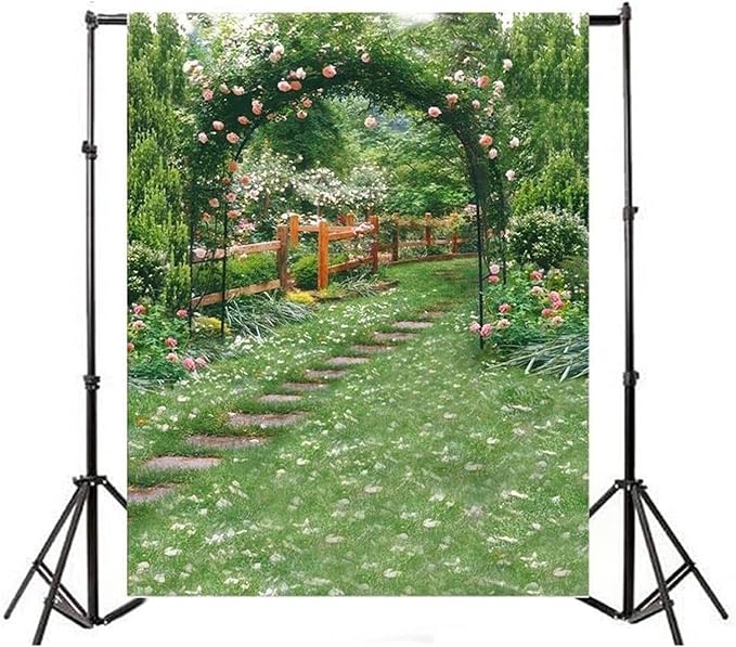 AOFOTO 6x8ft Wedding Arch Flower Photography Backdrop Romantic Garden Footpath Beautiful Spring Pergola Background Lovers Bride Girlfriend Artistic Portrait Photo Studio Props Vinyl Wallpaper Drape