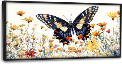 Framed Large Pictures Wall Art for Living Room, Butterfly Oversized Wall Decor Colorful Butterfly Floral Canvas Print Painting Modern Extra Large Framed Artwork for Bedroom Office 60"x30"