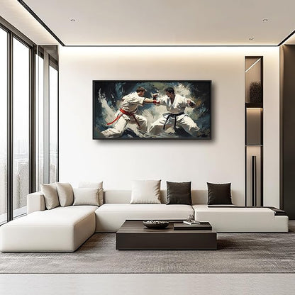 Martial Fighter Wall Art Large Karate Pictures Wall Decor Taekwondo Canvas Prints Painting Framed Artwork Oversize Home Decoration for Gym Bedroom Living Room Office 60"x30"