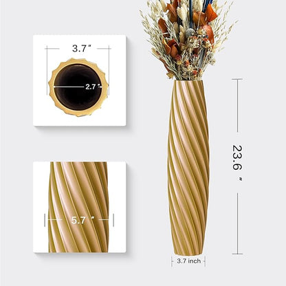 Tall Floor Vase, 23.6 inches Tall Vases Sturdy, Luxury, Textured for Decorative Branches Dried Flowers, Floor Vase for Rustic, Living Room, Shelf Decor (Gold)