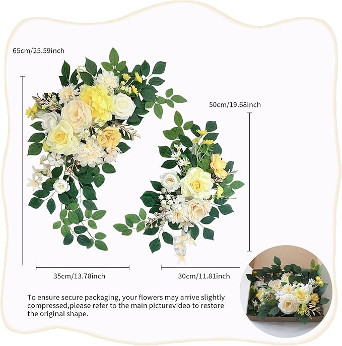Pack of 2 Wedding Arch, Artificial Flowers, Wedding Decor，Flower Garland Be Suited to Banquet, Party, Reception Entrance Welcome Sign and Background Decoration (Yellow)