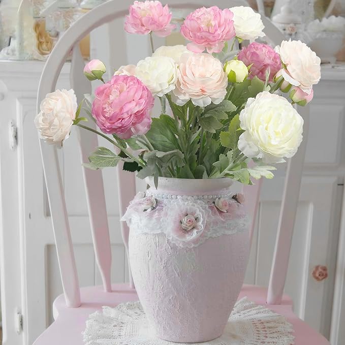 6 Pcs Artificial Flowers Silk Peony Rose Single Stem Artificial Flowers Pink Faux Peony Bouquet Floral Arrangement Bundle Fake Flowers Bulk for Table Centerpiece Wedding Farmhouse Home