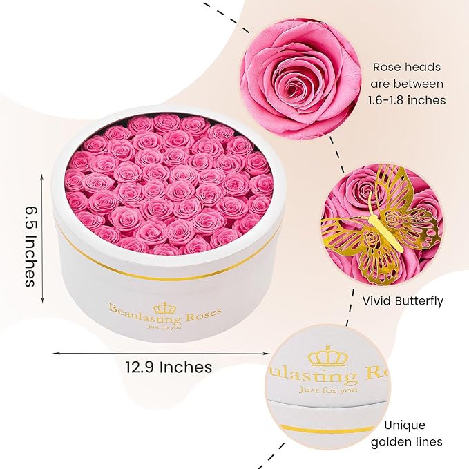 Preserved Roses Forever Flowers Real Roses in a Box Mother's Day Birthday Flowers for Her Mom Women Wife Valentine's Day, Pink, 47 Piece