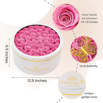 Preserved Roses Forever Flowers Real Roses in a Box Mother's Day Birthday Flowers for Her Mom Women Wife Valentine's Day, Pink, 47 Piece