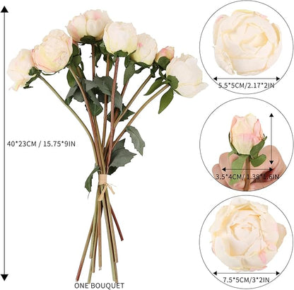2 Bouquets Peonies Artificial Flowers, Vintage Peonies 18pcs White Fake Flowers for Home Decoration Wedding Decoration Bride Bouquet Silk Peonies for Flowers Crafts Floral Arrangement (White)
