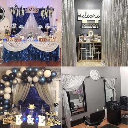 Silver Sequin Backdrop Curtains 4FTx8FT 2 Panels Sparkle Backgound Drapes Glitter Metal Backdrop Curtain for Weddings Showers Photophy Parties Birthday Christmas