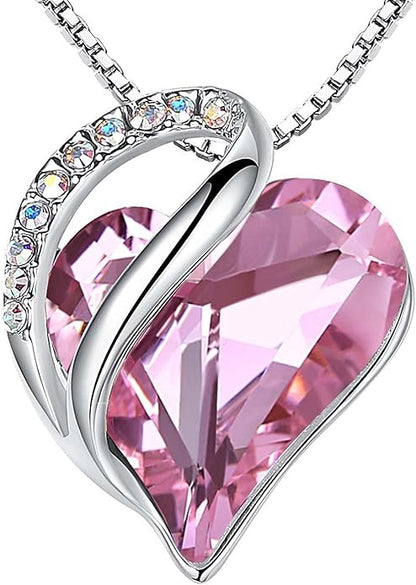 Leafael Necklaces for Women, Infinity Love Birthstone Heart Crystal Pendant, Birthday Jewelry Gifts for Her, Mom, and Wife, Silver Plated, 18 plus 2 inch Adjustable Chain