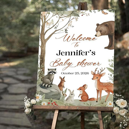 Personalized Baby Shower Welcome Sign With Stand, Forest Animal Baby Shower Yard Sign Decorations, Birthday Welcome Sign For Boy, Due Date Caledar Sign Template