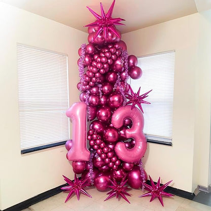Togvu Chrome Hot Pink Balloons Different Sizes, 123 Packs Metallic Fuschia Pink Balloons, Pack of 18 12 10 5 Inch Shiny Fuchsia Balloon Garland Arch Kit for Girls Women Birthday Wedding Decoration