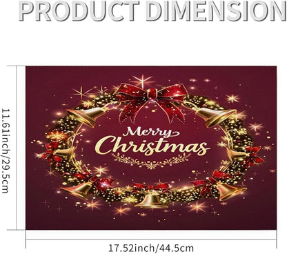 Xmas Christmas Bells Red Placemats Set of 1 PVC Vinyl Non Slip Table Mats Heat Resistant Place Mats Washable Wipeable Dining Table Mat for Kitchen Decor Party Indoor Outdoor Decorative Gift