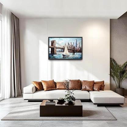 Extra Large Sailboat Framed Wall Art for Living Room,Oversized New York Brooklyn Bridge Pictures Wall Decor,Cityscape Canvas Print Painting Modern Artwork Bedroom Office Bathroom 36L x 24W