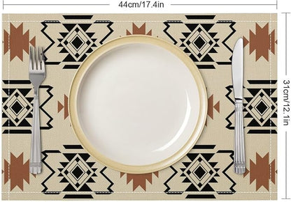 Aztec Placemats Set of 4 Boho Abstract Pattern Geometric Art Printed Dining Table Mats for Restaurant Home Kitchen Holiday Decor 12x18in