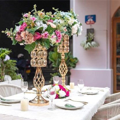 20in Metal Crystal Wedding Centerpiece Vases for Tables Set of 2, Gold Trumpet Flower Vase Stands for Wedding Party Reception Dining Room Living Room Décor