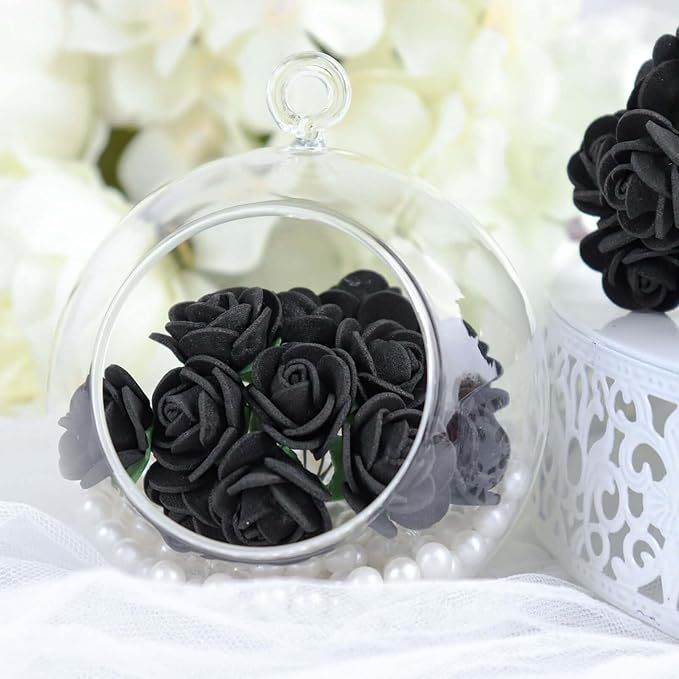 Efavormart 48 Roses | 4" Tall Black Real Touch Artificial DIY Foam Rose Flowers with Stem, Craft Rose Buds