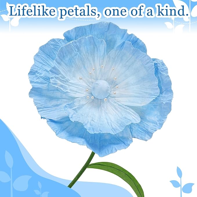 Light Blue Giant Paper Flowers - Large Paper Flowers 5.77FT Giant Flowers for Decoration with Stand Birthday Party Outdoor Banquet Event Home Decor