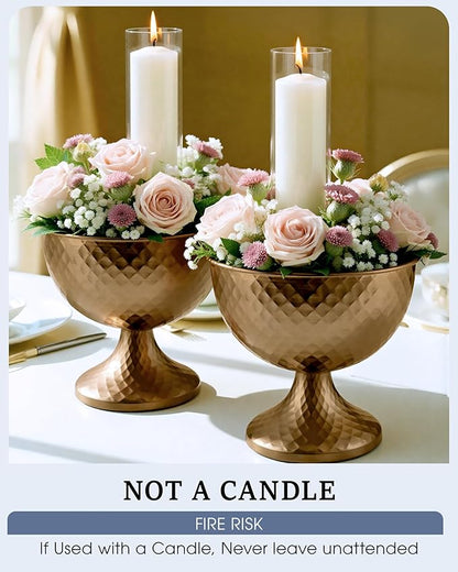 10 Pcs Distressed Gold Metal Compote Bowl Centerpieces for Tables,Urn Vases for Vintage Wedding Centerpieces,Elegant Compote Vases,Pedistal Vase for Christmas Anniversary Party (Wine Copper)