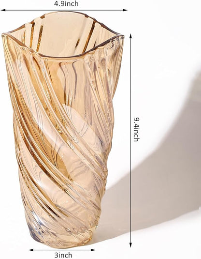 Glass Vase,Elegant Spiral Decorative Centerpiece for Home, Office,Wedding, Stylish Blown Glass Flower Vase