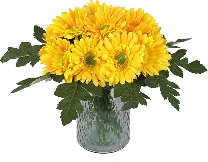 IPOPU 2 Bundles Artificial Gerbera Daisy Flowers 14 Heads Yellow Fake Daisy with Stems Faux Silk Daisy Flower for Wedding Bridal Bouquet Party Floral Arrangements Home Table Centerpiece Decor (Yellow)