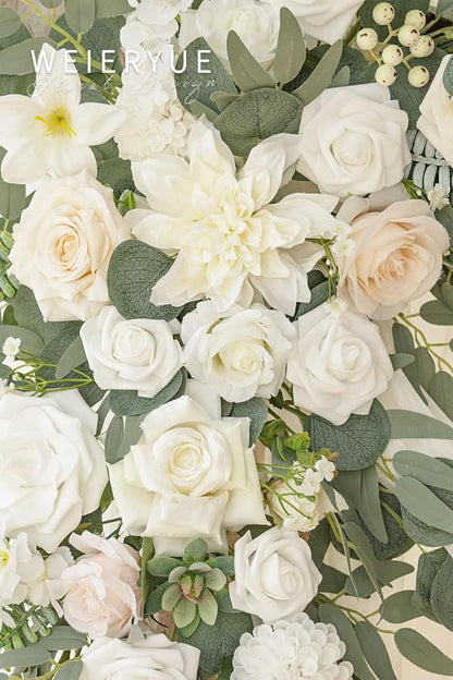 Deluxe White Artificial Wedding Arch Flowers with Drapes Kit-Pack of 5, 2pcs Flower Arrangements 3pcs Hanging Sheer Drapes White Ceremony Arbor Reception Backdrop Rose Floral Decorations.